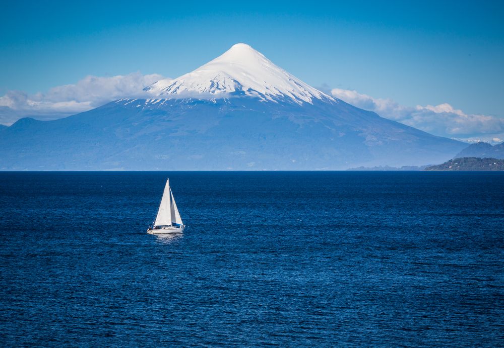 View of Osorno Volcano in Chile from the water